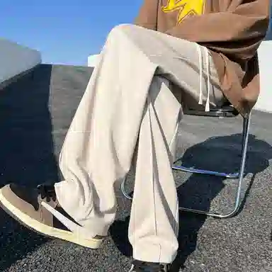 【免烫抗皱卫裤】布客行 纯色大码美式简约百搭抽绳松紧腰口设计感港风痞帅显高显瘦通勤长裤子学院风垂感小众休闲裤 男女同款