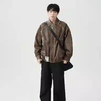 布客行 酷飒不羁狂野硬朗摇滚叛逆霸气有型小众设计扎染水洗质感翻领宽松百搭日常夹克 男女同款