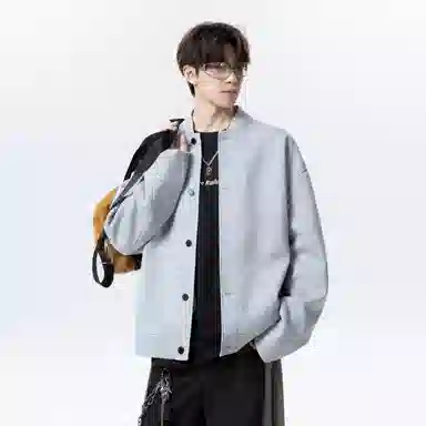 【纯色棒球领开衫牛仔裤一套】布客行 美式长袖开襟外套法式慵懒风百搭舒适学院风抽绳水洗复古做旧简约高街休闲卫衣套装 男女同款