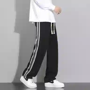 【重磅卫裤百搭款】布客行 侧边撞色条纹拼接设计美式高街亲肤弹力直筒长裤子潮流学院风宽松大码痞帅针织运动裤休闲裤 男女同款