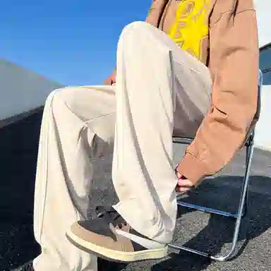 【免烫抗皱卫裤】布客行 纯色大码美式简约百搭抽绳松紧腰口设计感港风痞帅显高显瘦通勤长裤子学院风垂感小众休闲裤 男女同款