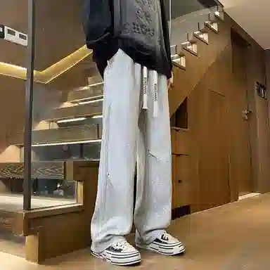 布客行 扎染卫裤宽松大码美式潮牌复古街头长裤子港风痞帅抽绳松紧腰弹力纯色百搭针织休闲裤 男女同款