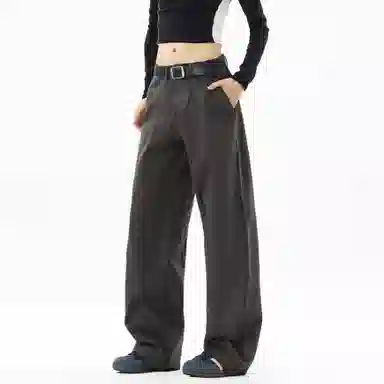 【美式高街垂感弯刀工装】布客行 小褶皱拼接不规则条纹复古港风松弛慵懒感高级潮流简约百搭直筒显高长裤子舒适纯棉宽松休闲裤 男女同款