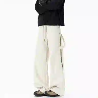 【抽绳松紧腰】布客行 拼接绑带复古高街潮牌弯刀阔腿工装直筒裤纯色百搭系带垂感长裤子宽松舒适高级慵懒长休闲裤 男女同款