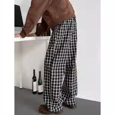 【格子新潮可穿230斤】布客行 美式复古港风回潮嘻哈低腰运动时尚百搭户外日常出街垂感宽松舒适华棉直筒长裤子休闲裤 男女同款
