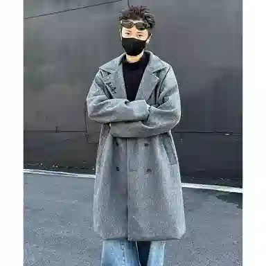 布客行 小个子可穿韩系基础长款过膝宽松舒适大口袋西装领保暖英伦风毛呢子外套高级感风衣休闲百搭落肩翻领长袖慵懒老钱风大衣 男女同款