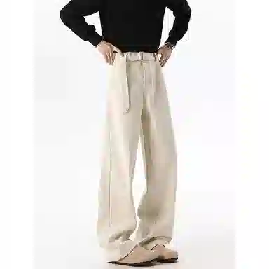 【显高显瘦赠腰带】布客行 美式复古高街潮牌弯刀阔腿轻奢老钱风回潮纯色百搭长裤子宽松舒适高级慵懒垂感长休闲裤 男女同款