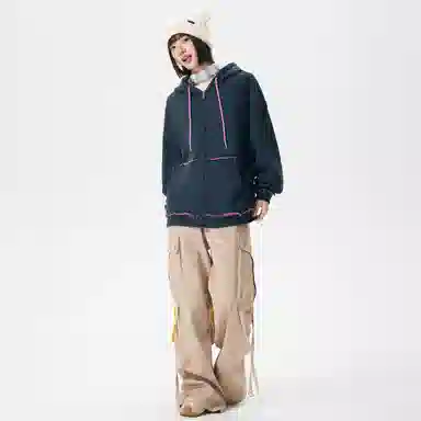 【反穿多巴胺】布客行 彩色条纹木耳边拆卸别针美式复古高街港风回潮设计连帽落肩口袋系带开衫宽松舒适百搭华棉长袖外套 卫衣 男女同款