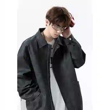 【复古美式扎染PU皮衣】布客行 机能风飞行员教练服美拉德港风高街休闲轻奢老钱风痞帅翻领落肩袖韩版百搭防风防泼水工装夹克 男女同款