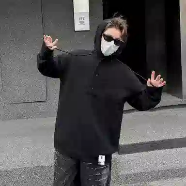 布客行 【复古套头连帽毛线衣】美式老钱风宽松休闲纯色设计无性别主义舒适软糯纽扣装饰潮流百搭慵懒感长袖针织衫 男女同款