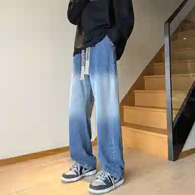 【直筒渐变显高显腿长】布客行 美式复古宽松大码水洗做旧潮流港风高街小众百搭阔腿舒适长裤子日常通勤痞帅学院风牛仔裤 男女同款