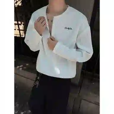 【高街半开领华夫格】布客行 拉链领口长袖内搭美式复古亲肤柔顺港风垂感宽松大码日系慵懒风纯色小众百搭学院风可外穿通勤卫衣 男女同款