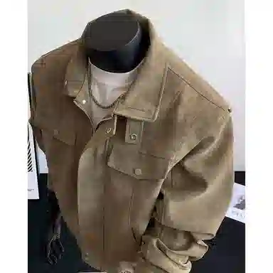 【绒感雾花皮外套裤子一套】布客行 机车风高街扎染色美式复古上衣夹克直筒水洗做旧微喇基础款松紧腰抽绳牛仔裤休闲运动套装 男女同款