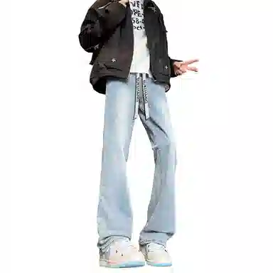 【水洗猫眼外套裤子一套】布客行 美式格子翻领美拉德复古高街上衣夹克直筒做旧微喇基础款抽绳松紧腰牛仔裤休闲运动套装 男女同款