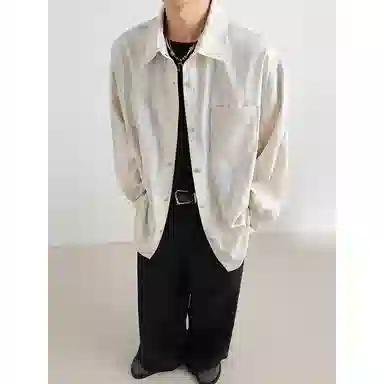 【扎染翻领脏脏开衫裤子一套】布客行 纯色晕染点缀大码百搭长袖外套抽绳松紧腰口水洗做旧阔腿牛仔通勤长裤衬衫套装 男女同款