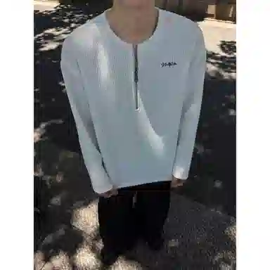 【高街半开领华夫格】布客行 拉链领口长袖内搭美式复古亲肤柔顺港风垂感宽松大码日系慵懒风纯色小众百搭学院风可外穿通勤卫衣 男女同款