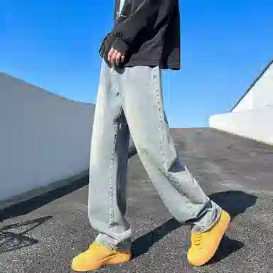 【显高显瘦直筒】布客行 美式复古基础款渐变色水洗做旧设计感长裤子港风大码高街潮牌亲肤舒适痞帅通勤学院风牛仔裤 男女同款