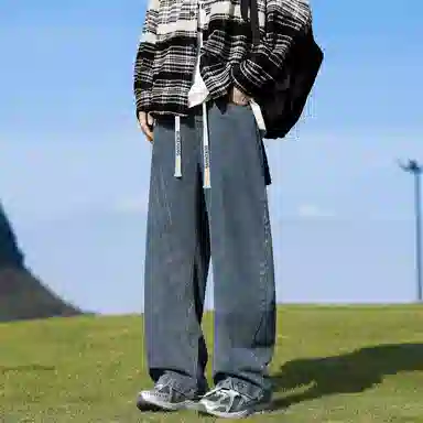 【美式弯刀直筒】布客行 纯色双侧不对称接设计基础款港风潮牌高街宽松大码舒适显高修饰腿型小众百搭通勤长裤子牛仔裤 男女同款