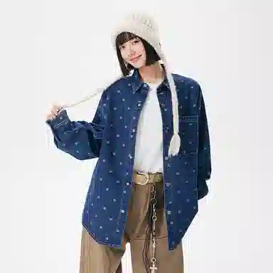 【满印提花牛仔】布客行 美式高街港式复古新中式轻奢国潮老钱风拼接华棉开衫一排扣翻领落肩口袋休闲舒适百搭长袖夹克牛仔外套 男女同款