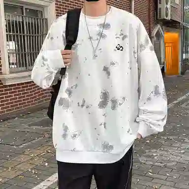 【蝴蝶满印】布客行 圆领长袖卡通美式复古简约大码宽松外套高街舒适柔软亲肤通用可外穿学院风卫衣 男女同款