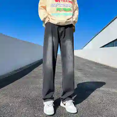 【显高显瘦直筒】布客行 美式复古基础款渐变色水洗做旧设计感长裤子港风大码高街潮牌亲肤舒适痞帅通勤学院风牛仔裤 男女同款