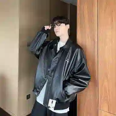 【美式复古痞帅硬汉机车工装皮外套】布客行 摩登赛博朋克酷飒不羁狂野硬朗摇滚叛逆高级感慵懒休闲宽松适通勤个性百搭夹克 男女同款