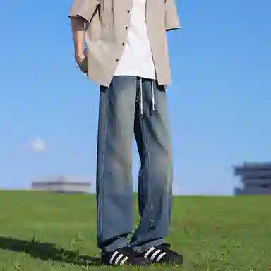 【纯色棒球领开衫牛仔裤一套】布客行 美式长袖开襟外套法式慵懒风百搭舒适学院风抽绳水洗复古做旧简约高街休闲卫衣套装 男女同款