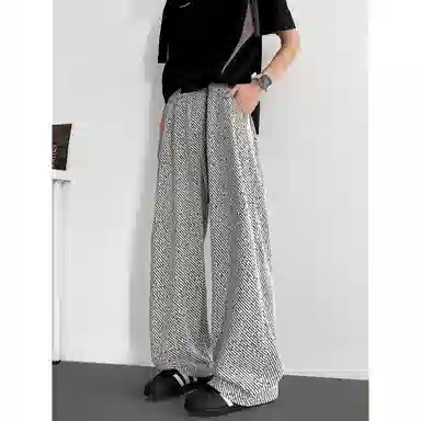 【自动扣重磅卫裤】布客行 雪尼尔面料柔软舒适复古宽松大码美式潮牌松紧腰高街痞帅显瘦显高针织运动长裤学院风小众百搭休闲裤 男女同款