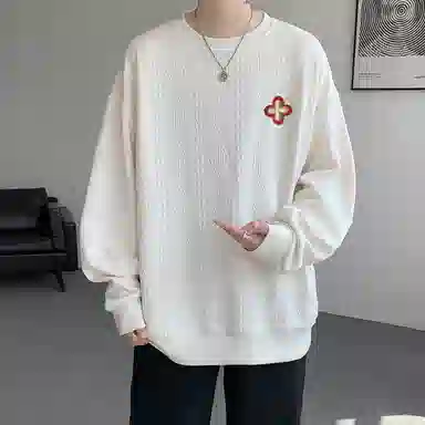 【提花压印大码200斤可穿】布客行 慵懒风纯色圆领套头落肩长袖上衣港风宽松休闲百搭基础款可拆卸刺绣胸标春秋美式复古卫衣 男女同款