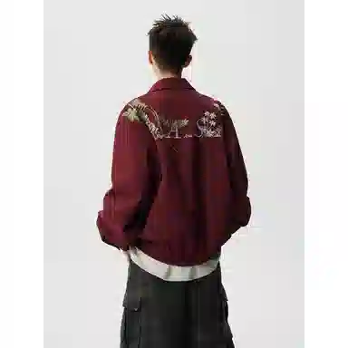 【万针刺绣立体花卉两面穿夹克牛仔裤一套】布客行 翻领拉链美式潮牌长袖外套抽绳港风宽松阔腿水洗做旧长裤休闲运动套装 男女同款