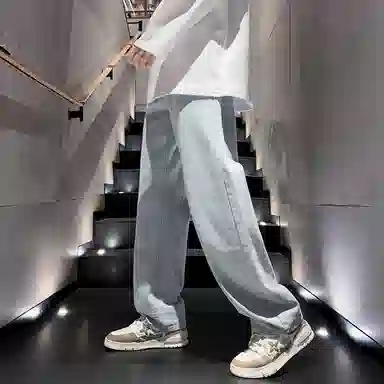 【小个子显高显瘦】布客行 美式复古基础款直筒长裤子水洗做旧小众百搭款港风高街通勤款学院风牛仔裤 男女同款