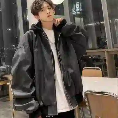 【假两件PU皮外套】布客行 美式高街连帽纹理皮衣宽松舒适嘻哈街头休闲百搭机能风户外长袖拼接层次感飞行员机车风夹克 男女同款