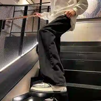 【经典直筒黑牛】布客行 显高显瘦显腿长美式复古修身水洗抽绳弹力松紧腰基础款高街舒适亲肤透气休闲百搭纯色长裤牛仔裤 男女同款
