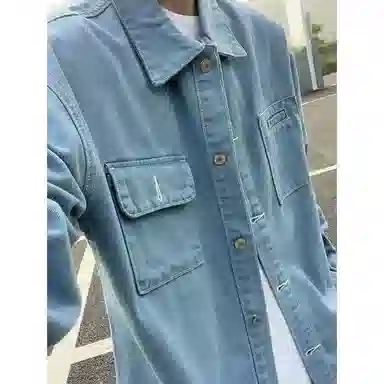 【纯色牛仔工装夹克裤子一套】布客行 复古简约美式翻领单排扣外套抽绳松紧腰口水洗做旧宽松阔腿长裤休闲运动套装 男女同款