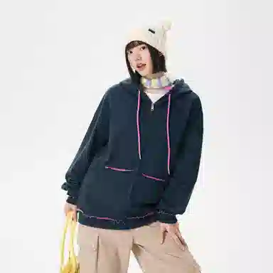 【反穿多巴胺】布客行 彩色条纹木耳边拆卸别针美式复古高街港风回潮设计连帽落肩口袋系带开衫宽松舒适百搭华棉长袖外套 卫衣 男女同款