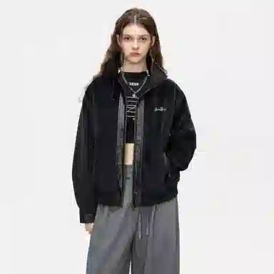布客行 蟒纹拼皮仿兔绒哈灵顿轻奢老钱风高级感潮服硬挺重磅美式复古高街工装雅痞机车机能风美拉德防寒秋冬保暖皮衣夹克 男女同款
