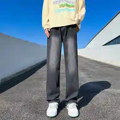 【显高显瘦直筒】布客行 美式复古基础款渐变色水洗做旧设计感长裤子港风大码高街潮牌亲肤舒适痞帅通勤学院风牛仔裤 男女同款