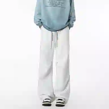 【伞兵褶皱卫裤】布客行 华棉重磅显高显瘦美式复古高街纯色长裤子宽松大码直筒阔腿百搭弹力柔软抽绳松紧腰保暖御寒休闲裤 男女同款