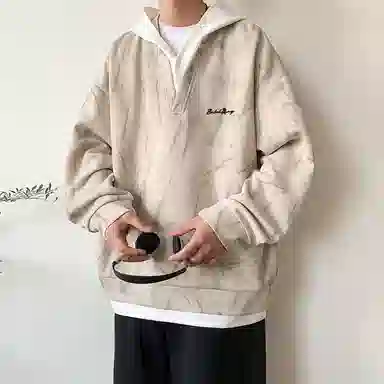 【脏脏扎染设计】布客行 美式高街百搭痞帅嘻哈休闲宽松舒适落肩套头长袖连帽假两件卫衣 男女同款