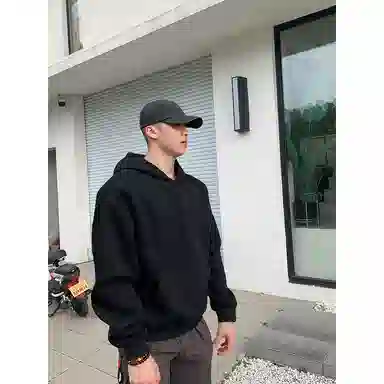 【港风大码重磅华棉外套牛仔裤一套】布客行 纯色宽松连帽长袖简约百搭亲肤舒适外穿抽绳水洗做旧复古感阔腿休闲长裤卫衣套装 男女同款