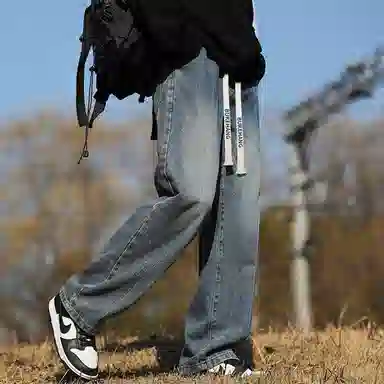 布客行  显高直筒潮裤潮牌美式高街松紧腰抽绳复古水洗渐变做旧休闲宽松直流百搭垂感柔软舒适长裤牛仔裤 男女同款