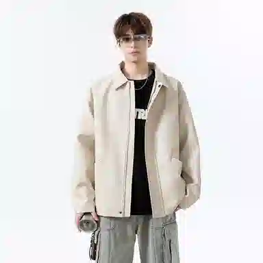 【复古美式扎染PU皮衣】布客行 机能风飞行员教练服美拉德港风高街休闲轻奢老钱风痞帅翻领落肩袖韩版百搭防风防泼水工装夹克 男女同款