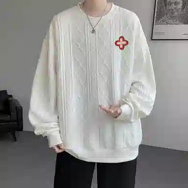 【提花压印大码200斤可穿】布客行 重磅慵懒风美式复古纯色圆领套头落肩长袖上衣港风宽松休闲百搭别针可拆卸刺绣胸标春秋卫衣 男女同款