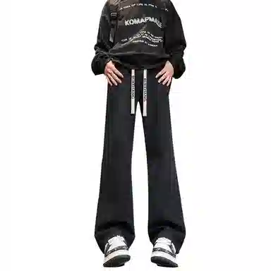 【粗纺仿羊绒外套裤子一套】布客行 连帽高街绒感保暖美式复古上衣夹克直筒水洗做旧微喇基础款松紧腰抽绳牛仔裤休闲运动套装 男女同款