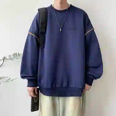 【美式高街学院风复古潮流撞色绣花边】布客行 别针款可拆卸铜标落肩宽松简约通勤运动舒适休闲百搭套头长袖卫衣 男女同款