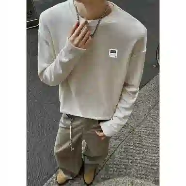 【可外穿打底保暖仿绵羊绒】布客行 美式复古高街轻奢老钱重磅慵懒垂感落肩港风宽松休闲舒适纯色基础百搭可内搭可拆卸胸针卫衣 男女同款