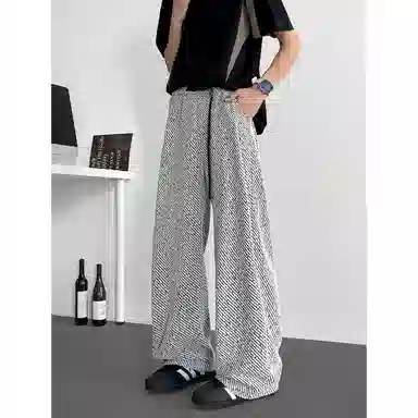 【自动扣重磅卫裤】布客行 雪尼尔面料柔软舒适复古宽松大码美式潮牌松紧腰高街痞帅显瘦显高针织运动长裤学院风小众百搭休闲裤 男女同款