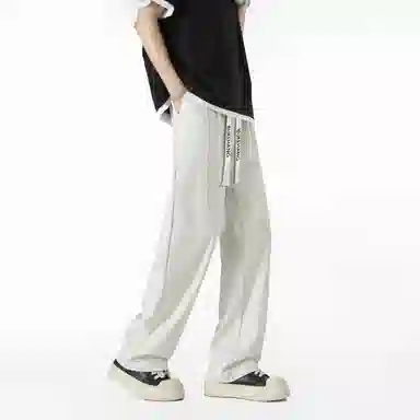 【四季可穿显高显瘦】布客行 美式复古高街纯色抽绳系带松紧腰长裤子港风宽松大码直筒阔腿百搭柔软显腿长学院风秋季休闲裤 男女同款
