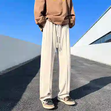 【免烫抗皱卫裤】布客行 纯色大码美式简约百搭抽绳松紧腰口设计感港风痞帅显高显瘦通勤长裤子学院风垂感小众休闲裤 男女同款