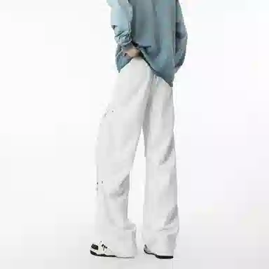 【伞兵褶皱卫裤】布客行 华棉重磅显高显瘦美式复古高街纯色长裤子宽松大码直筒阔腿百搭弹力柔软抽绳松紧腰保暖御寒休闲裤 男女同款